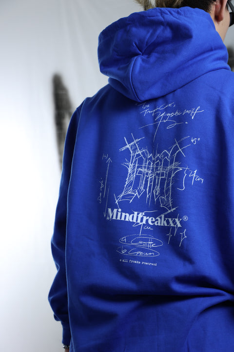 MF MANUSCRIPT SKETCH LOGO, REPLICA VINTAGE HOODIE (BARBIE & ROYAL BLUE)