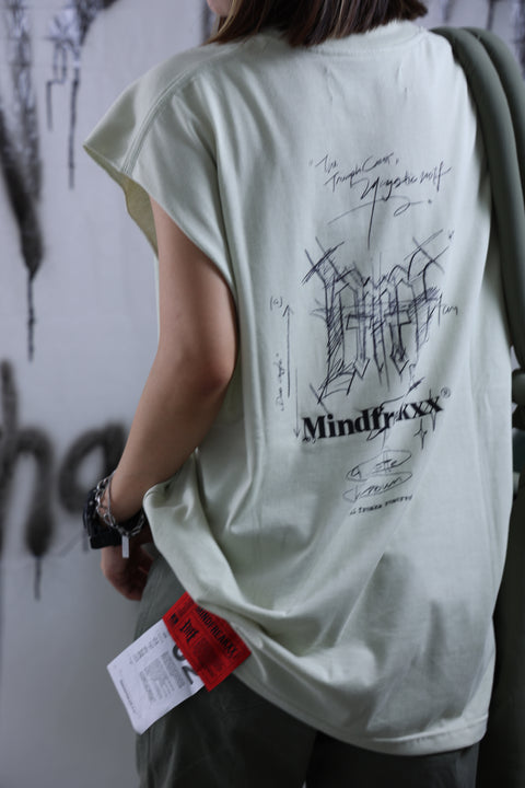 MF MANUSCRIPT SKETCH LOGO, OVERSIZED SLEEVELESS TEE (COOL GREY)