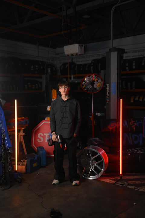 HYBRID TANG HOODED FLANNEL (GREY BLACK)