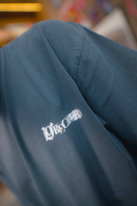 19+ RECORD LOGO TEE (ACID WASH BLUE)