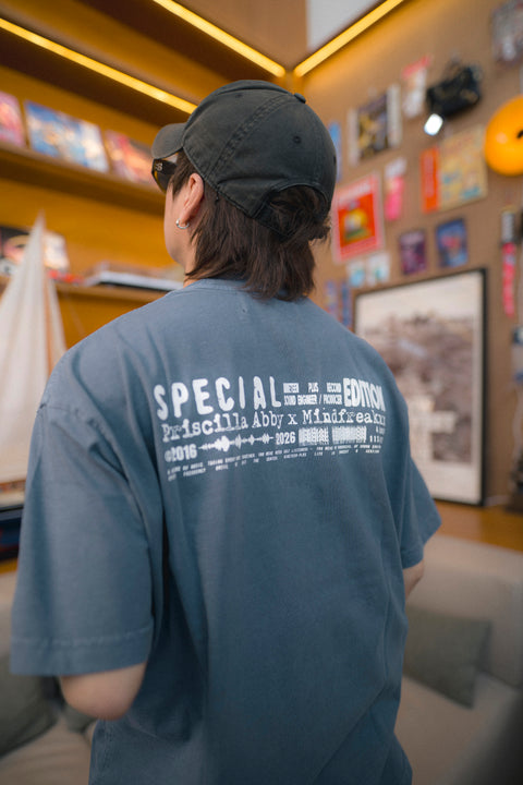 19+ RECORD LOGO TEE (ACID WASH BLUE)